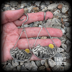 Forest sunrise gauged earrings-Cottagecore earrings