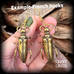 Brass Beetle earrings Bugs earrings Brown beetle earrings Insects earrings Insect earrings Arthropod earrings Pierced ears Stretched lobes Ear gauges Gauged earrings Cottagecoge Fairycore Mossgoth Whimsigoth Brown recluse Curiosities Entomology