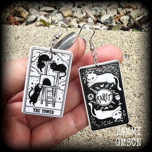 The Cat Tower tarot card earrings