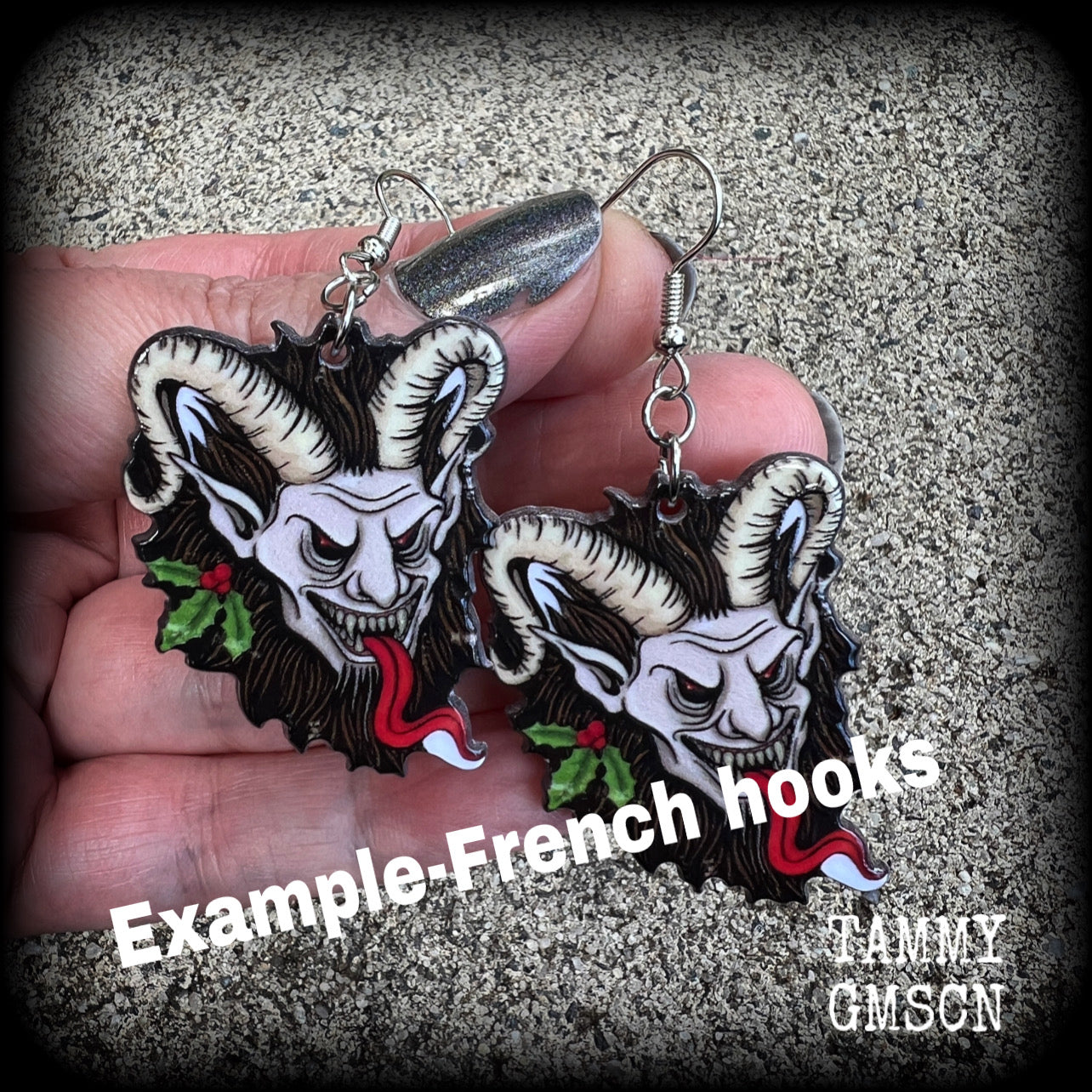 Pierced ears Krampus earrings Christmas earrings Halloween earrings Summer solstice Yule earrings Horned god Gothic Winter solstice Pagan earrings Folklore Fairy tales Halloween jewelry Yuletide Mythology Mythological beasts Fairytales Pierced ears Tunnels Plugs