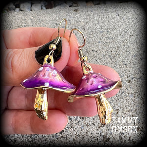 Purple mushroom earrings-Alice in Wonderland earrings