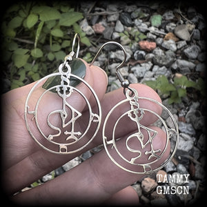 Sigil of Samael earrings Sigil jewelry Sigil jewellery Demons Demonology earrings Sigil earrings Occult earrings Occult jewelry Lesser magick Greater magick Crowley Aquino LaVey Esoteric earrings Church of Satan Key of Solomon Pierced ears Ear gauges