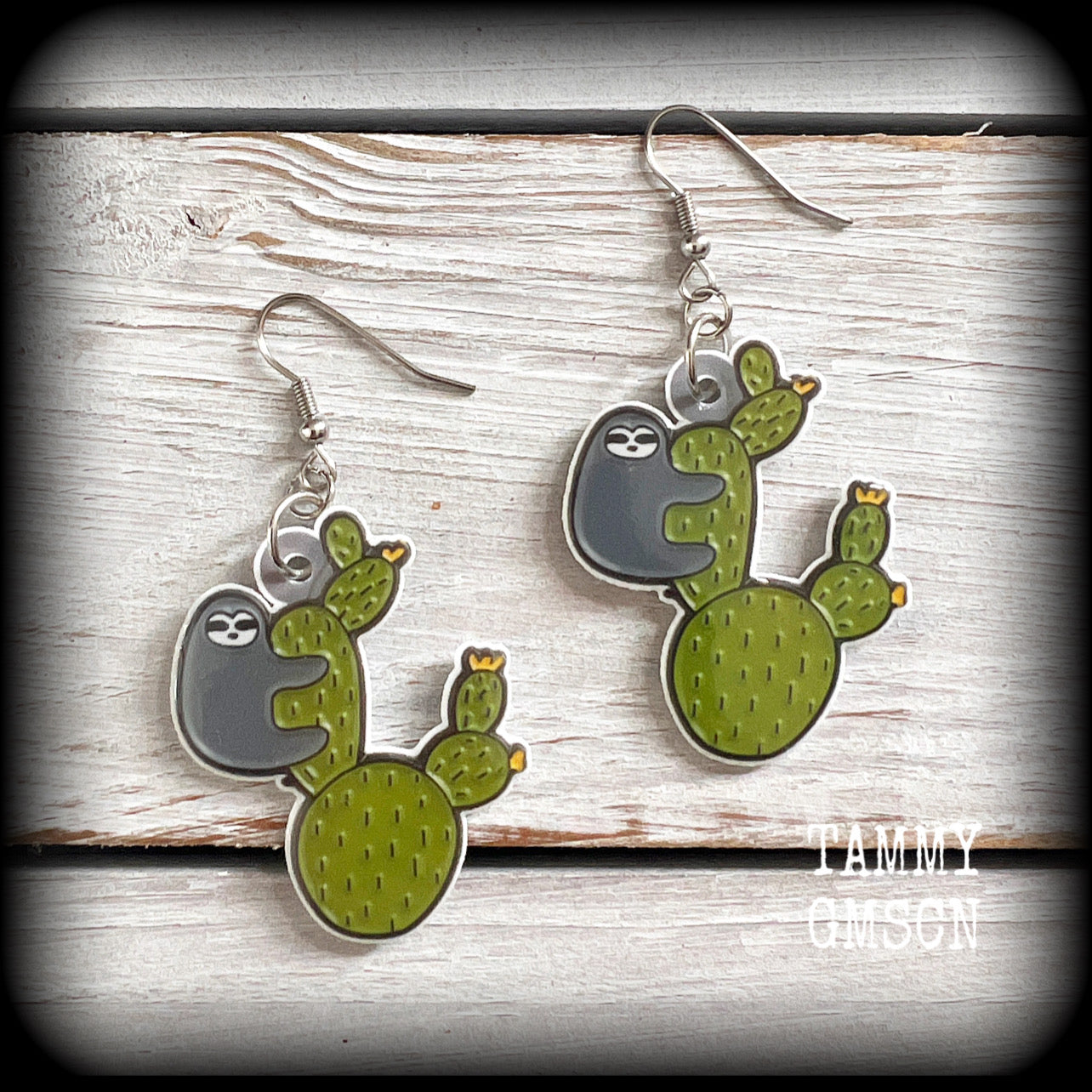 Sloth earrings Cactus earrings Animal earrings Sloth jewelry Cute earrings Animal jewelry Quirky earrings Pet earrings Quirky earrings Unique earrings Gifts for girls Gifts for her Stocking stuffers Christmas gifts Secret Santa Kriss Kringle 