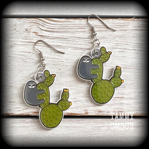 Sloth and cactus earrings-Cute earrings