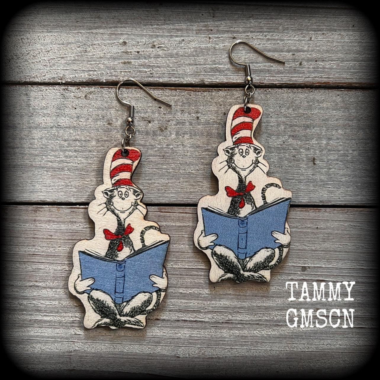 Dr Seuss Cat in the Hat-Bookworm earrings