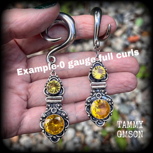 Citrine ear weights 0 gauge gauged earrings Body jewelry Gemstone ear gauges Gemstone tunnel dangles Gemstone plugs Gauges Stretched lobes Gemstone ear weights  Gauged earrings Gauged ears 4mm 6mm 8mm 10mm 12mm 14mm 16mm 19mm 22mm 25mm 28mm 30mm