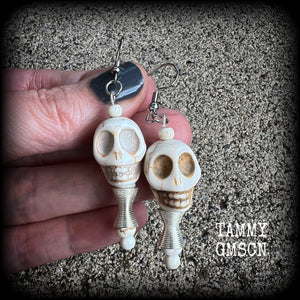 Skull and wire bead tribal earrings-Erzulie earrings