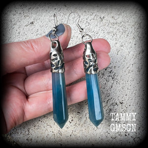 Blue agate earrings-Gemstone earrings