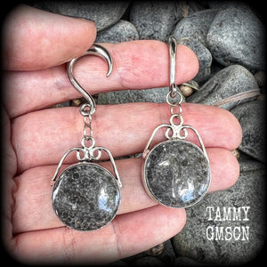 Stingray coral jasper gauged earrings-Hanging gauges