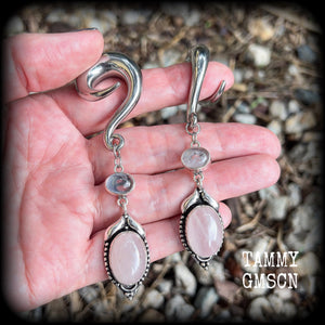 Rose quartz gauged earrings-Gemstone hangers