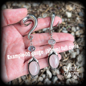 Rose quartz gauged earrings-Gemstone hangers