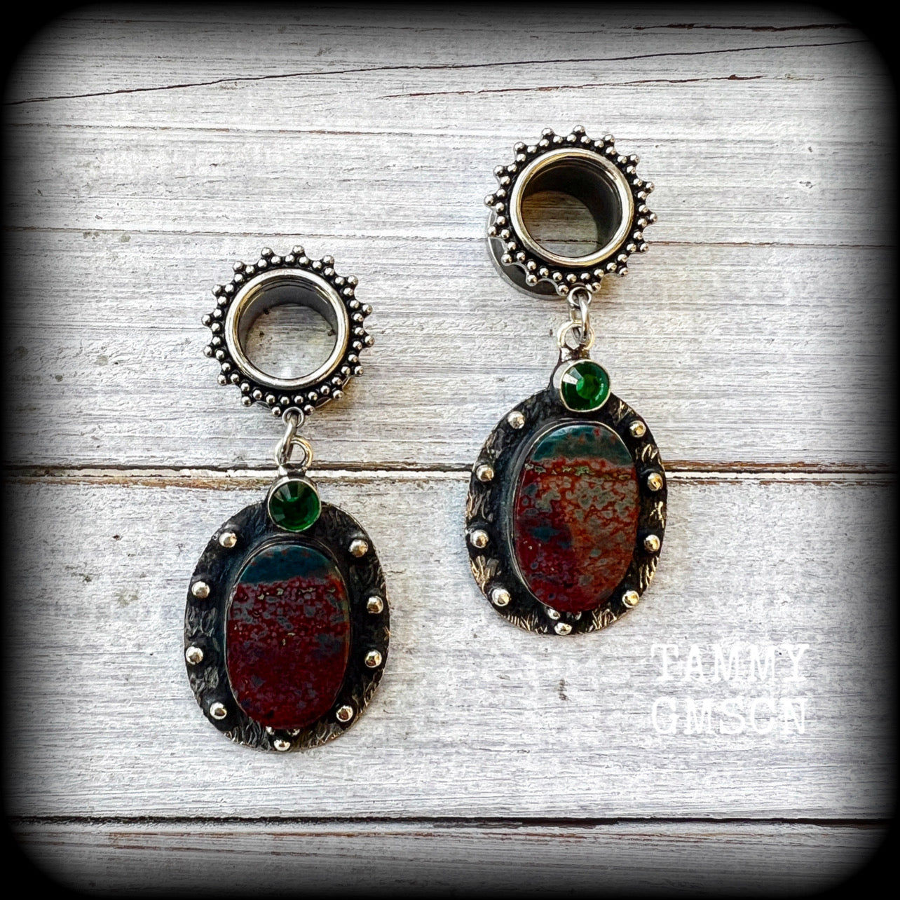 Bloodstone tunnel earrings