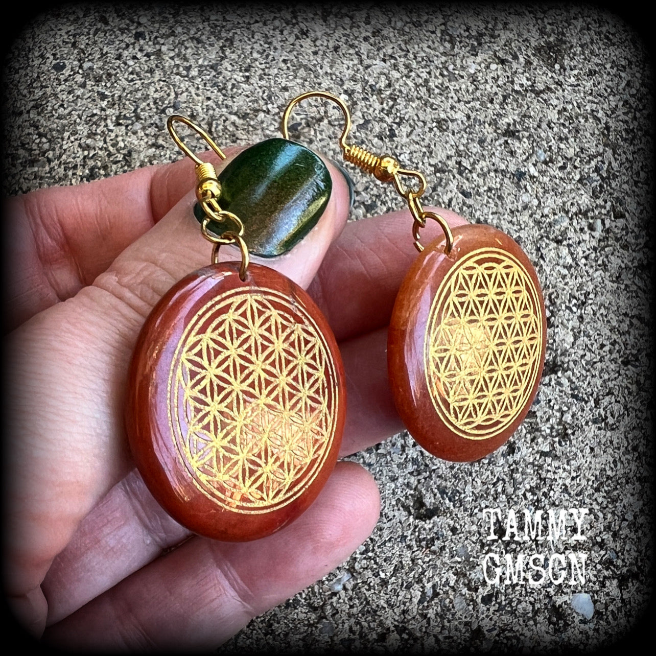 Red agate earrings-Flower of Life earrings