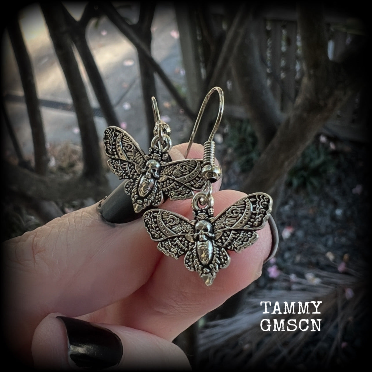 Petite Deaths head moth earrings-Gothic deathshead moth earrings
