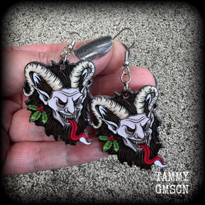 Christmas jewelry Krampus earrings Christmas earrings Halloween earrings Summer solstice Yule earrings Horned god Gothic Winter solstice Pagan earrings Folklore Fairy tales Halloween jewelry Yuletide Mythology Mythological beasts Fairytales Pierced ears Tunnels Plugs