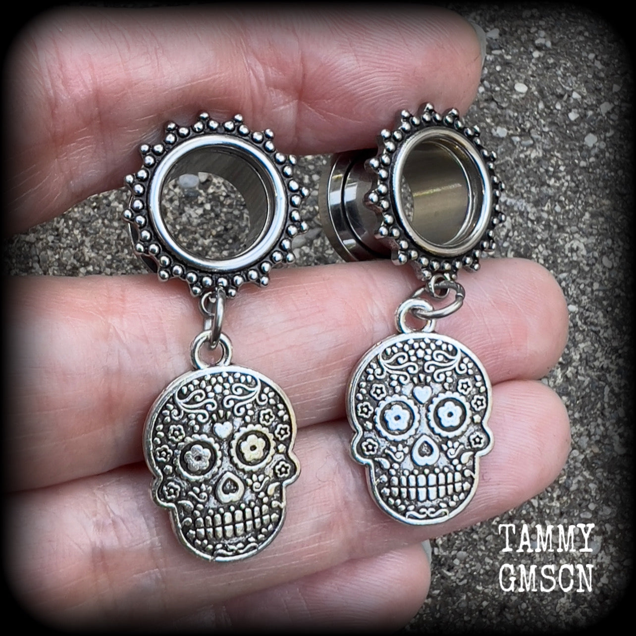 Sugar skull tunnel earrings-Halloween tunnels