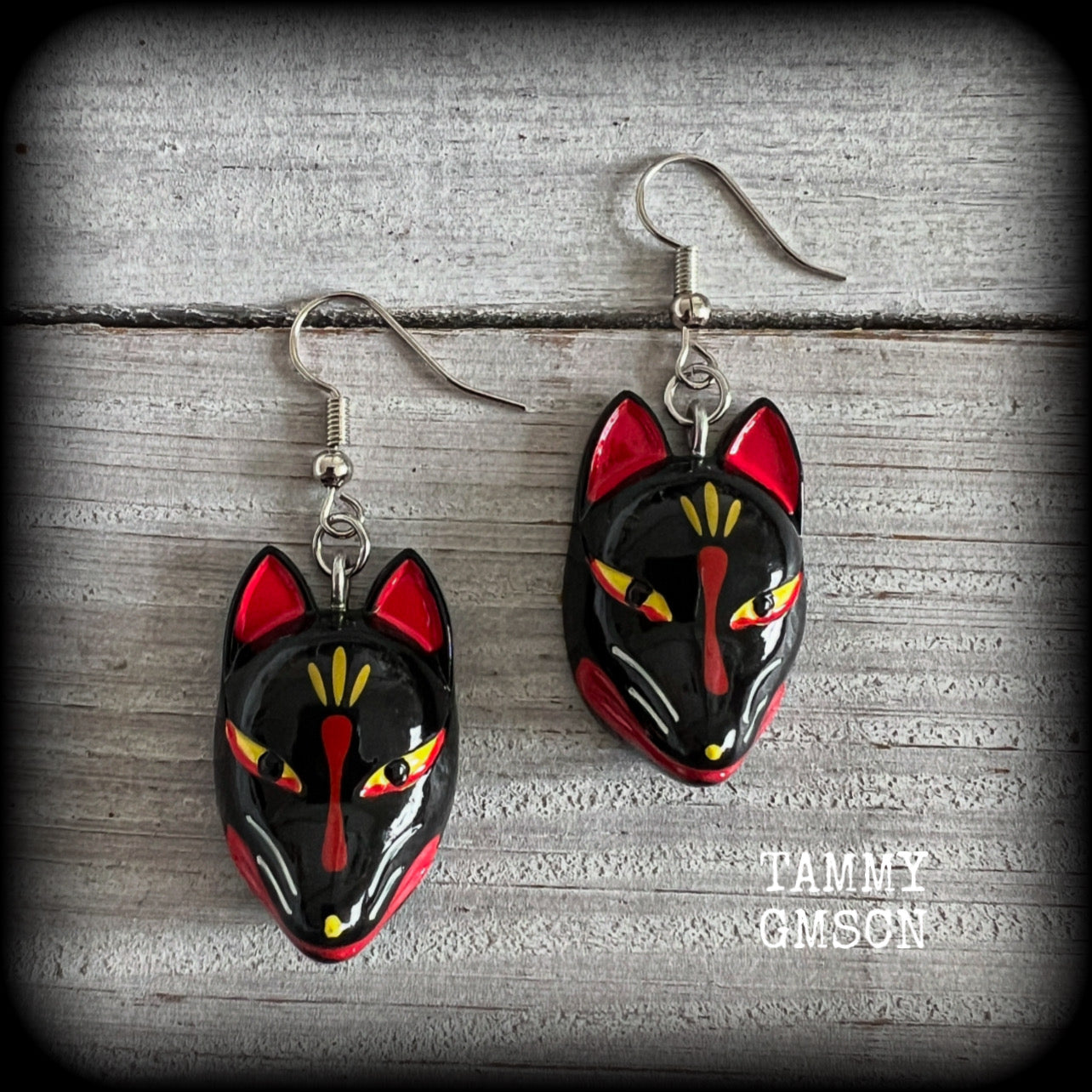 These unique earrings are nice and light weight, weighing only 4 grams each and measure just on 5cms from tip to tip.

This pair have been made with antique silver french hooks, suitable for pierced ears.