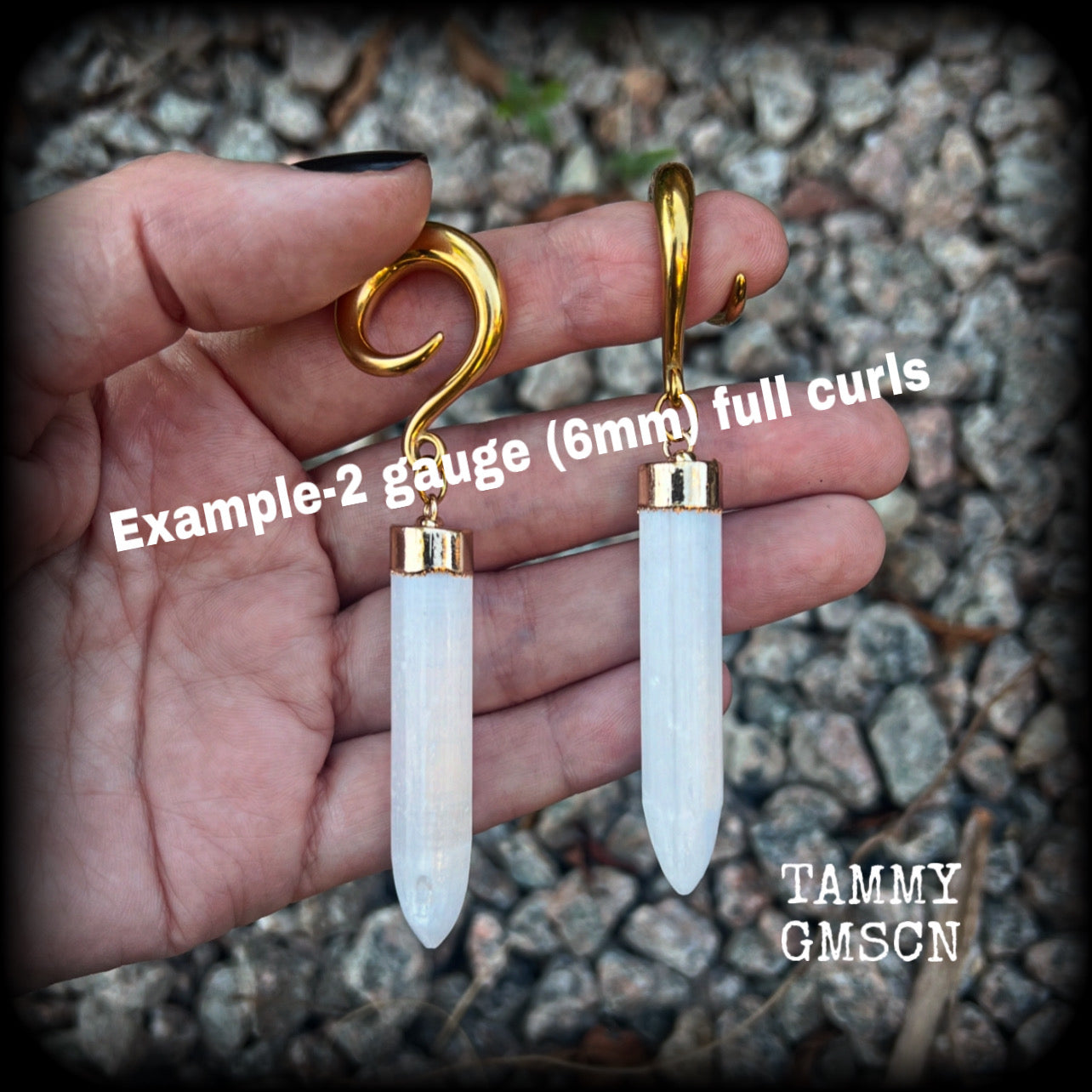 Selenite gauged earrings-Selenite ear hangers