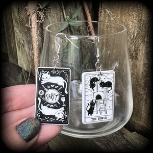 The Cat Tower tarot card earrings