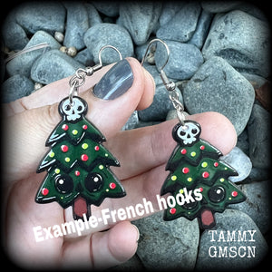 Christmas earrings Skull earrings Gothic Christmas earrings Black Friday Krampus earrings Stocking stuffers Spooky cute Pastel goth Acrylic earrings Festive season Yule Summer solstice jewelry Yuletide earrings Pierced ears Clip ons Gifts for goths