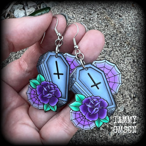 Pastel goth coffin earrings-Halloween earrings