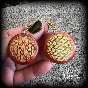 Red agate earrings-Flower of Life earrings