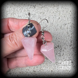 Rose quartz earrings-Gemstone earrings