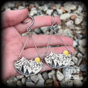 Forest sunrise gauged earrings-Cottagecore earrings