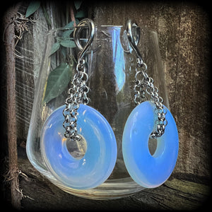 Opalite gauged earrings-Gemstone ear weights