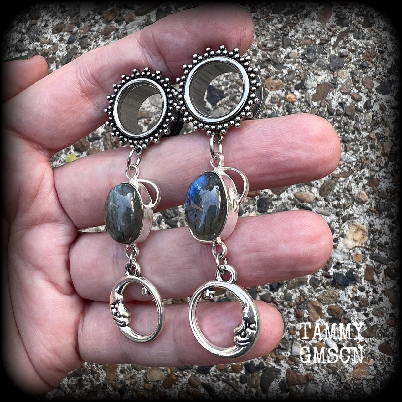 Moon goddess tunnel earrings-Labradorite gemstone tunnels