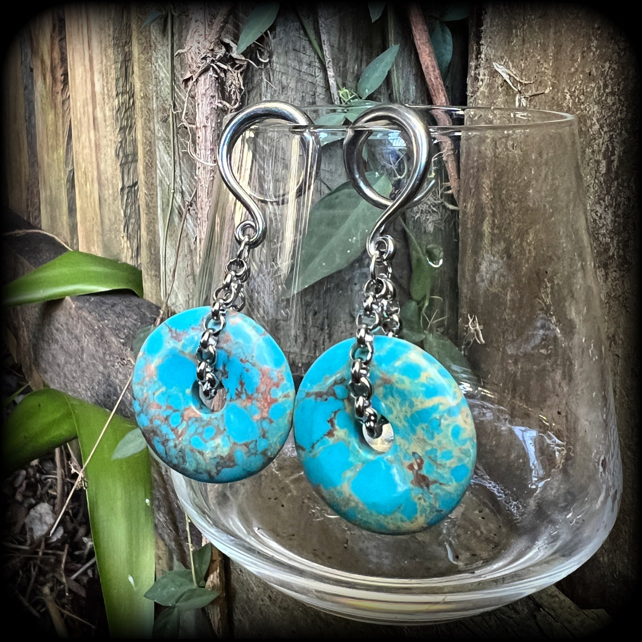 Turquoise gauged earrings-Gemstone gauges