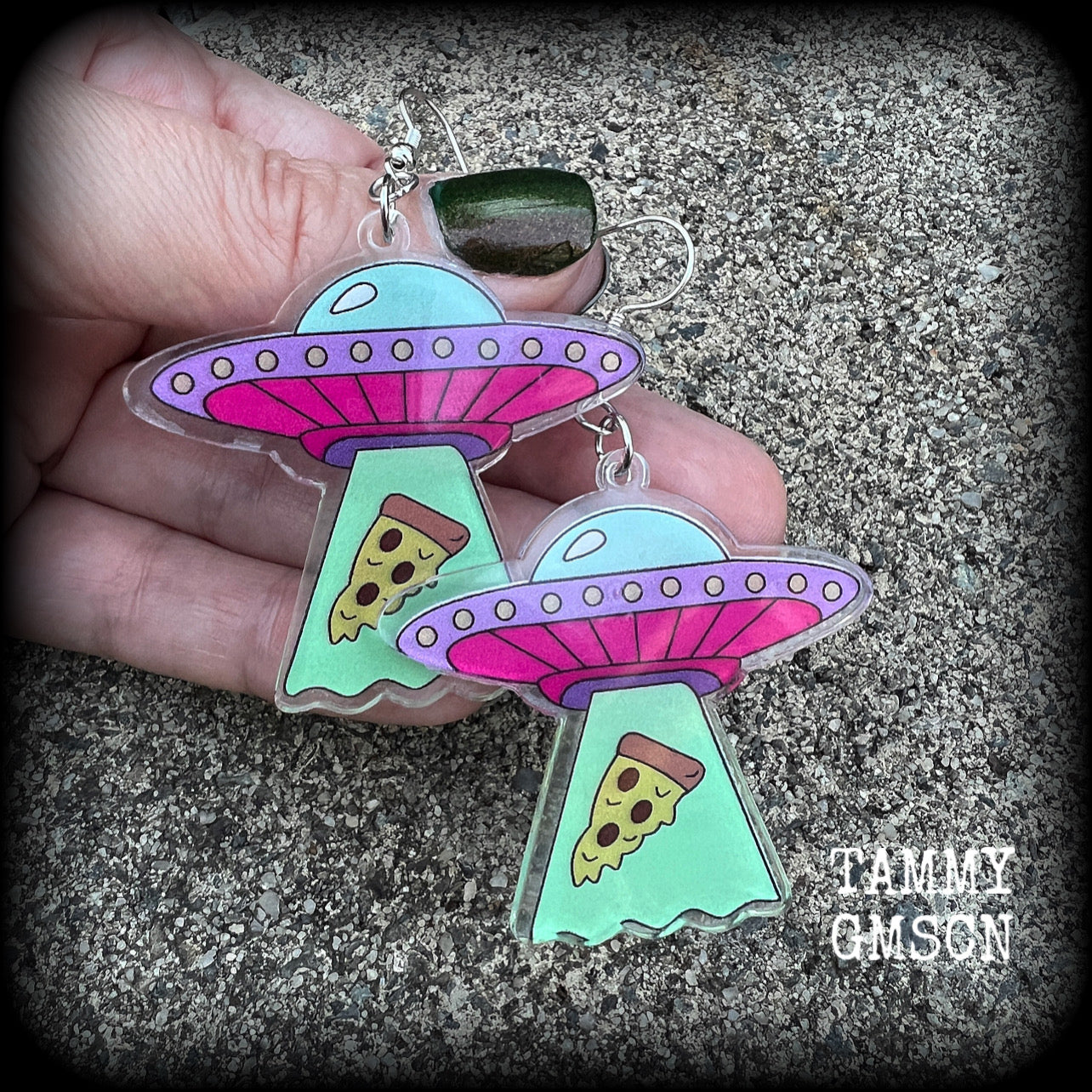 UFO earrings-Pizza abduction earrings