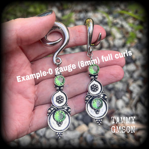 Peridot earrings Peridot gauged earrings 0 gauge ear weights Gemstone ear weights Gemstone tunnel earrings Tunnel dangles Gemstone plugs Gauged ears Body jewelry Stretched lobes Stretched ears 4mm 6mm 8mm 10mm 12mm 14mm 16mm 19mm 22mm 25mm 28mm 30mm