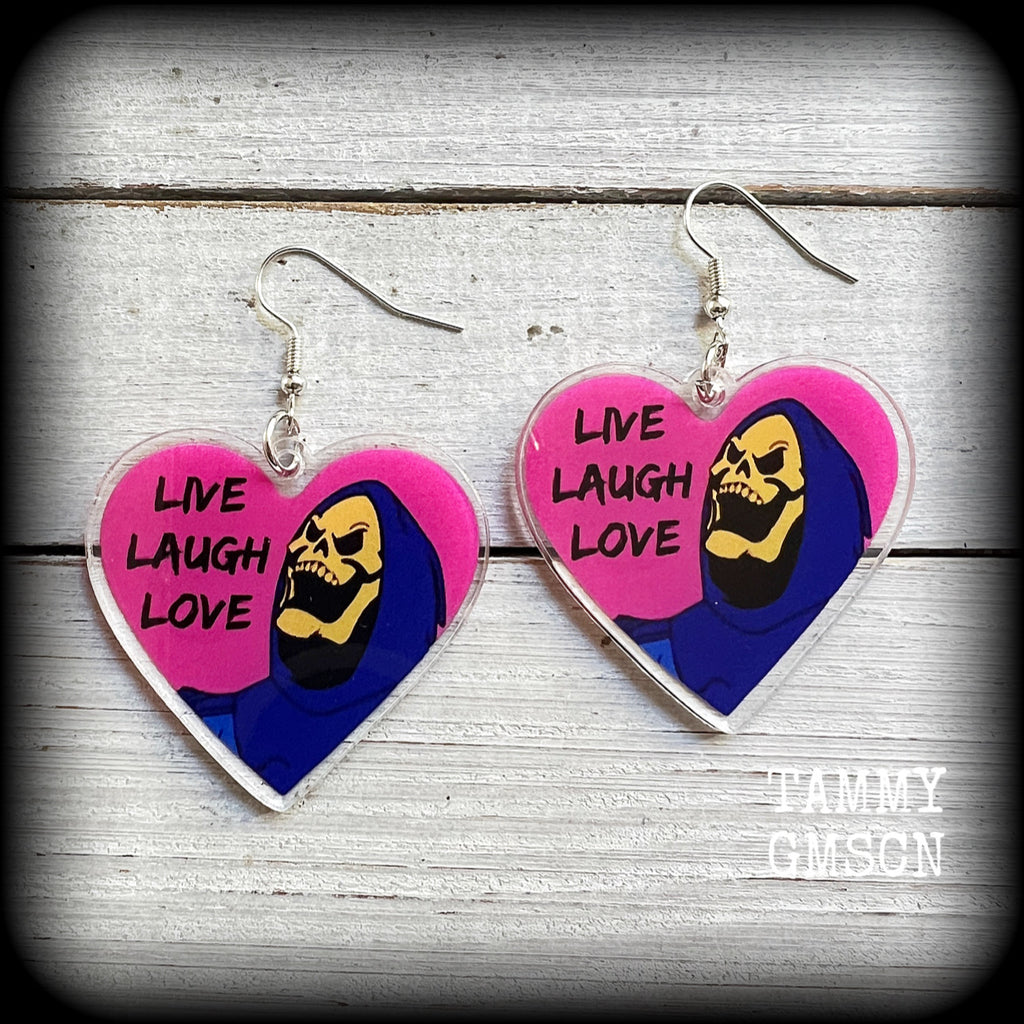 Skeletor earrings-Live laugh love halloween earrings