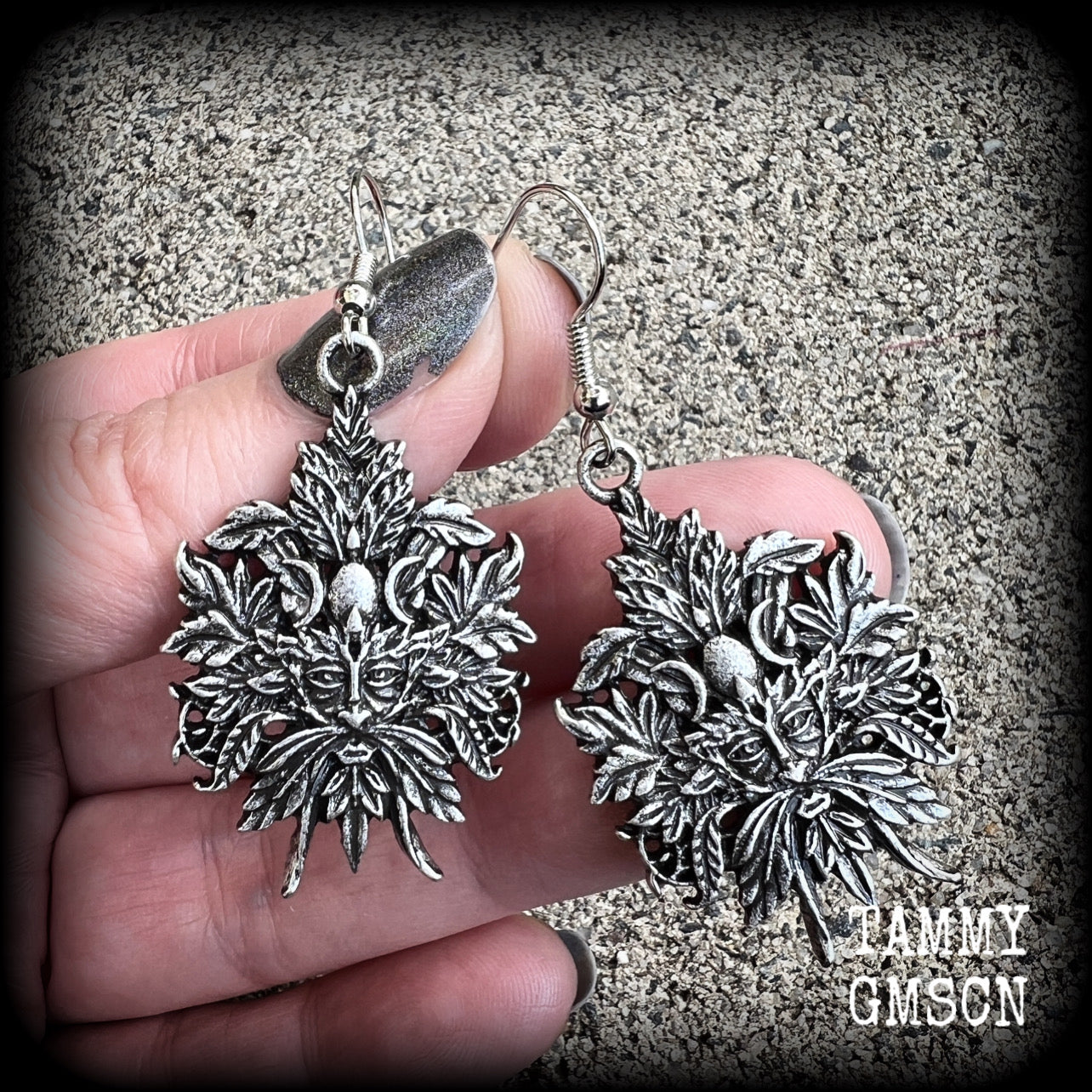 Green man earrings-Greenman earrings