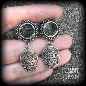 Sugar skull tunnel earrings-Halloween tunnels