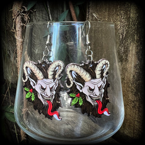 Yule earrings Krampus earrings Christmas earrings Halloween earrings Summer solstice Yule earrings Horned god Gothic Winter solstice Pagan earrings Folklore Fairy tales Halloween jewelry Yuletide Mythology Mythological beasts Fairytales Pierced ears Tunnels Plugs