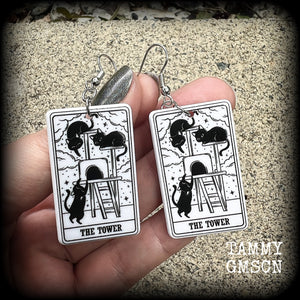 The Cat Tower tarot card earrings