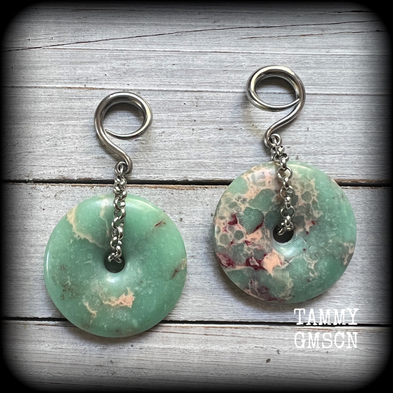 Imperial jasper gauged earrings Jasper earrings Gemstone ear weights 6 gauge ear weights Ear gauges Body jewelry Stretched lobes Stretched ears Body jewellery 