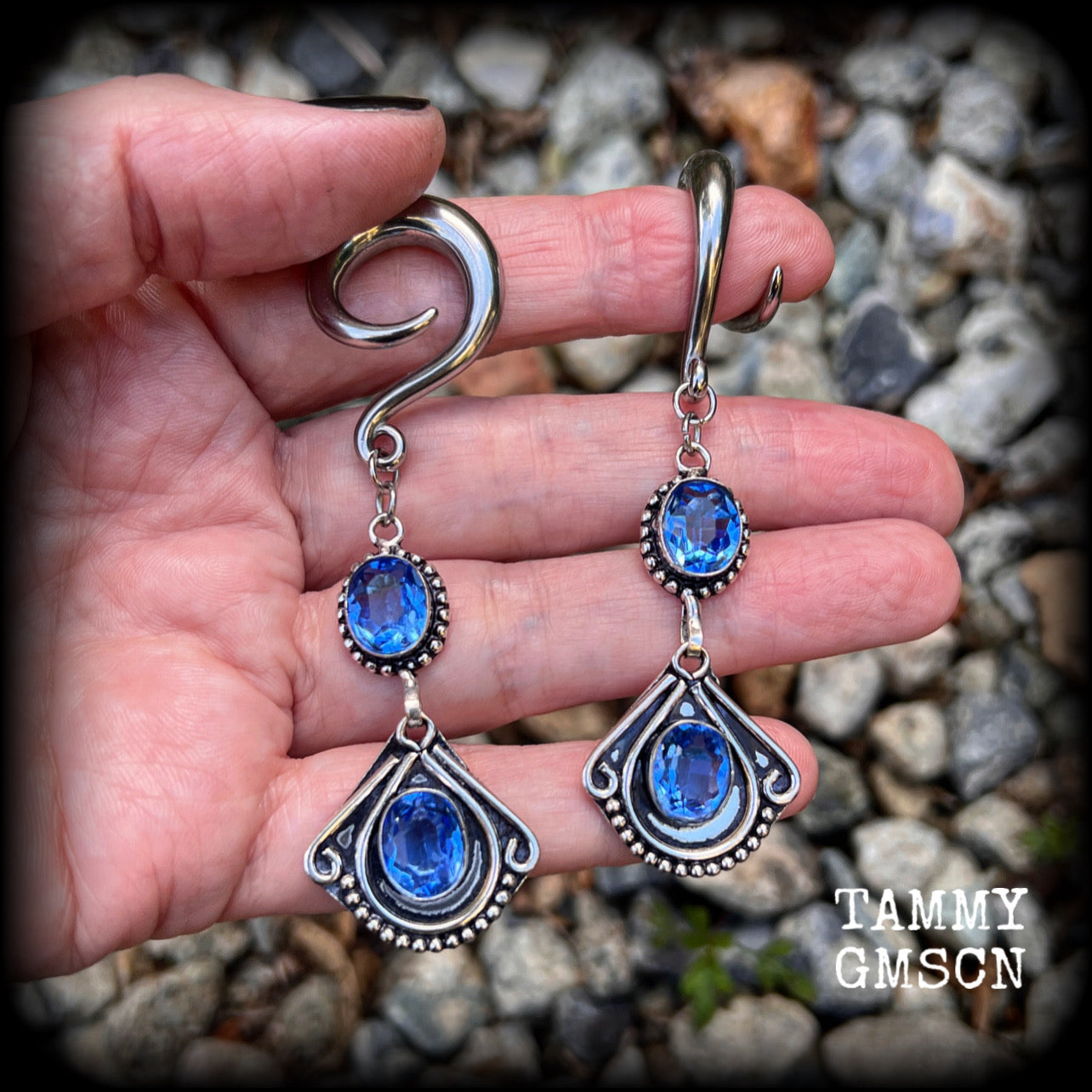 Blue Topaz gauged earrings 2 gauge ear weights Gemstone ear hangers Gauged ears Ear gauges 6g 2g 0g 00g 1/2" 9/16" 5/8" 3/4" 7/8" 1" 1.10" Stretched ears Stretched lobes