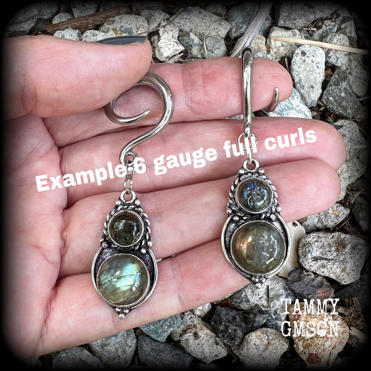 Labradorite gauged earrings-Gemstone gauges