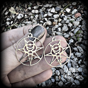 Thelema jewelry Mark of the Beast earrings Thelema earrings Sigil earrings Occult earrings Esoteric earrings Church of Satan Pierced ears Ear gauges Tunnels Aleister Crowley Anton La Vey Ritual magick Occult jewelry ceremonial magick Black magick Dark arts