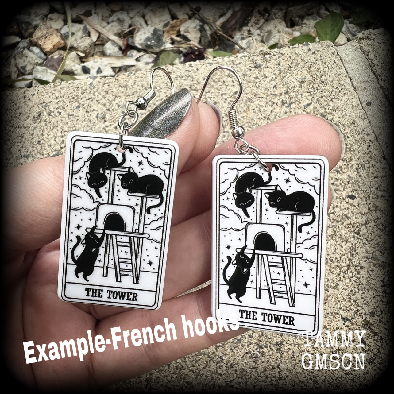 The Cat Tower tarot card earrings
