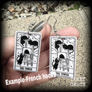 The Cat Tower tarot card earrings
