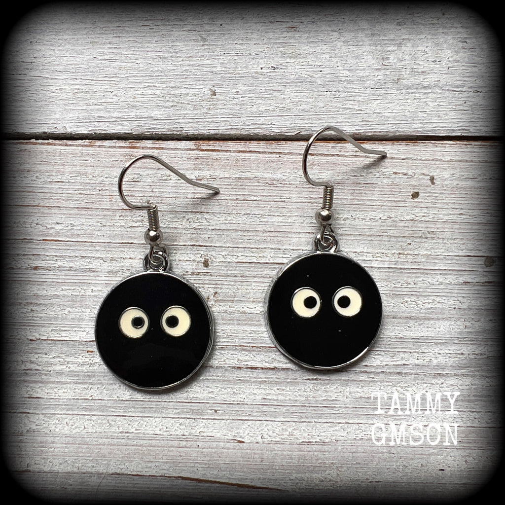 My Neighbor Totoro earrings Studio Ghibli earrings Susuwatari Makkuro Kurosuke Wandering soot Soot sprite earrings Soot sprite toys Japanese earrings Kewpie Japanese jewelry Unique earrings Rare earrings Stocking stuffers Gifts for girls Gifts for her Kawaii earrings Kawaii jewelry Pierced ears Stretched ears