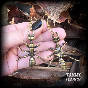 Ant earrings Brass ant earrings Forestpunk Forestcore Cottagecore Whimygoth Bugs Insects 