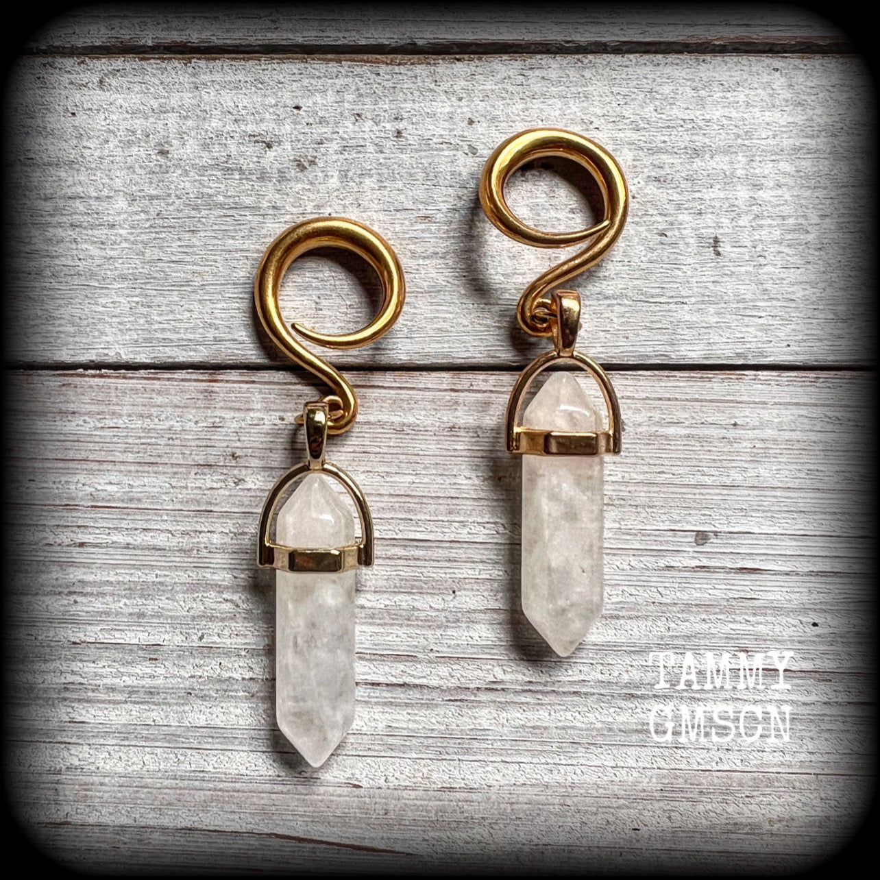 Quartz earrings Crystal ear gauges Gemstone ear weights Gauged earrings Body jewellery Stretched ears Stretched lobes Gemstone jewelry