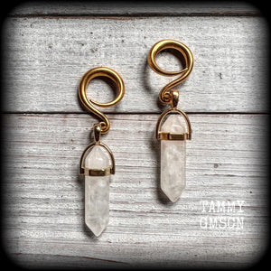 Quartz earrings Crystal ear gauges Gemstone ear weights Gauged earrings Body jewellery Stretched ears Stretched lobes Gemstone jewelry