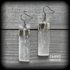 This pair has been made on stainless steel french hooks, suitable for pierced ears, are nice and dangly, measuring just under 7cms from tip to tip, and weighing approx 8 grams each.

