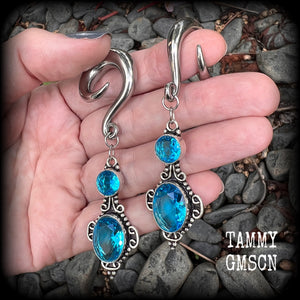 Gemstone body jewelry Blue topaz ear hangers Gemstone ear weights Gauged earrings Ear jewelry Stretched lobes